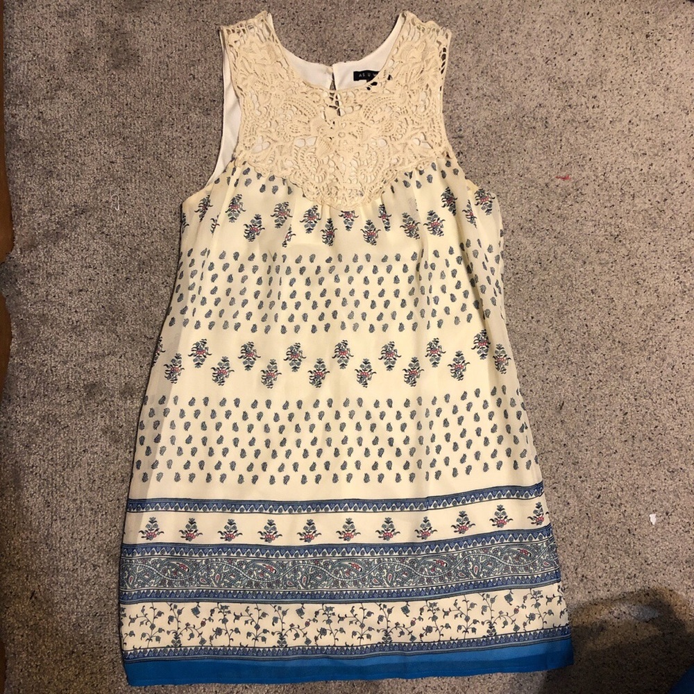 Blue and white patterned dress